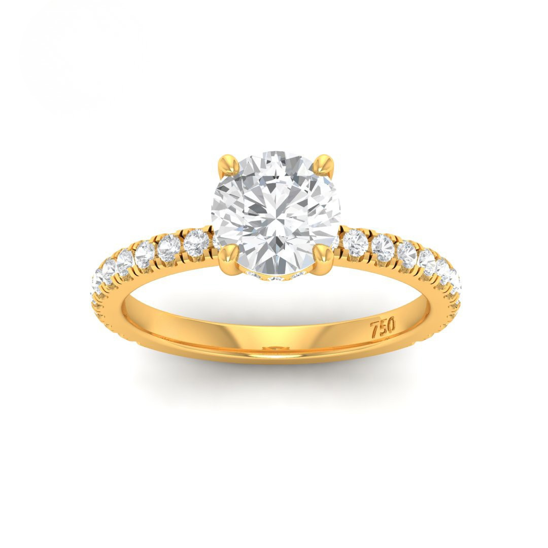 Lila Round Cut Diamond Engagement Ring with Diamond Hidden Halo and Diamond Band