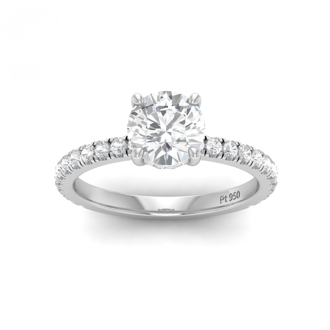 Lila Round Cut Diamond Engagement Ring with Diamond Hidden Halo and Diamond Band