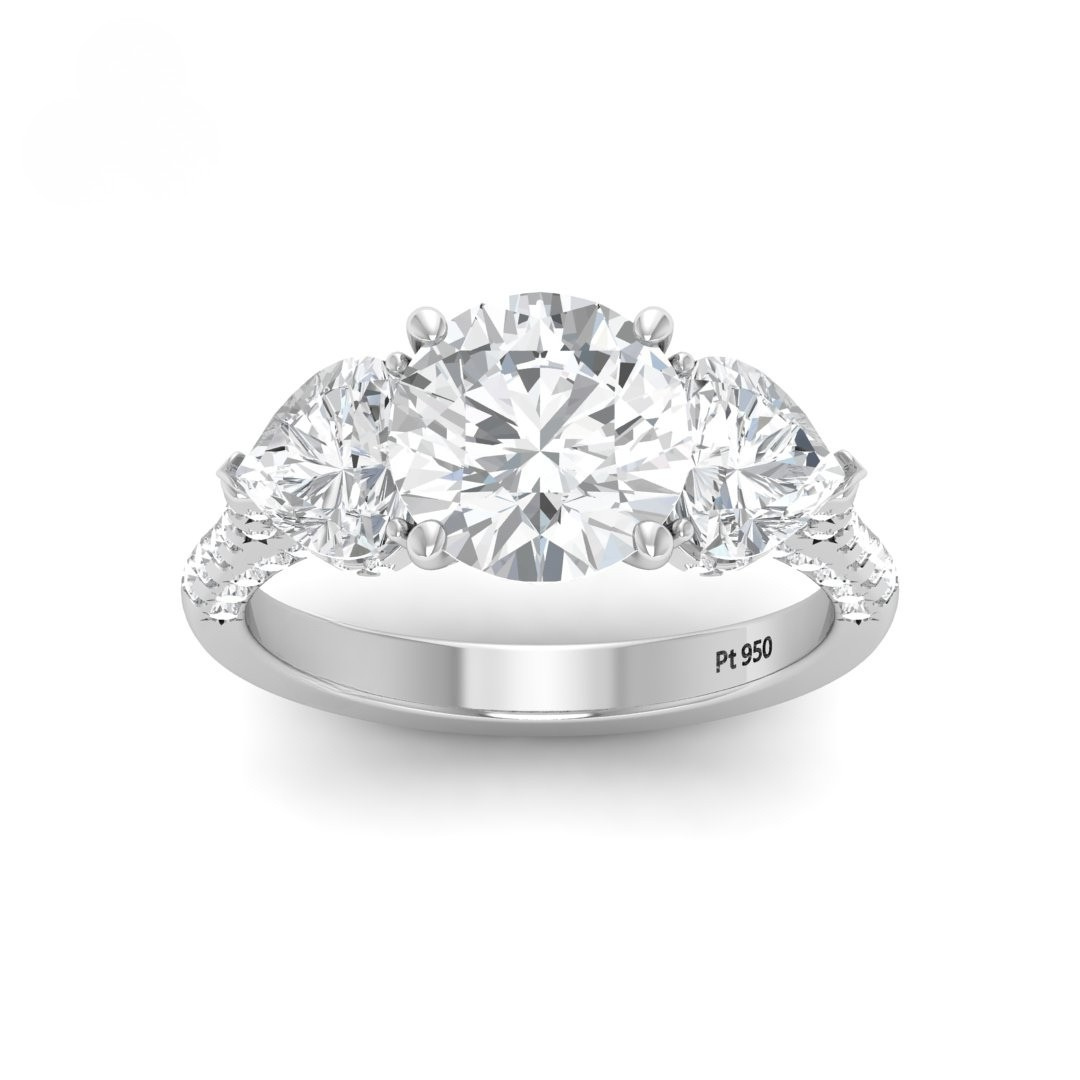 Vidhi Round Cut Diamond Engagement Ring with Heart Cut Side Diamonds and 3D Diamond Band