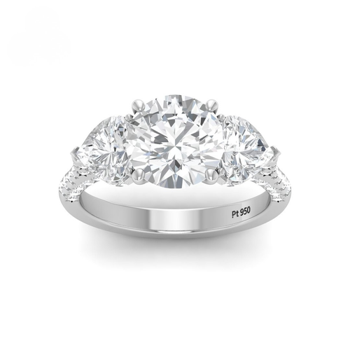 Load image 1 in gallery view. Vidhi Round Cut Diamond Engagement Ring with Heart Cut Side Diamonds and 3D Diamond Band