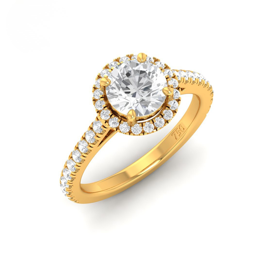 Belle Round Cut Diamond Engagement Ring with Diamond Halo & Diamond Band