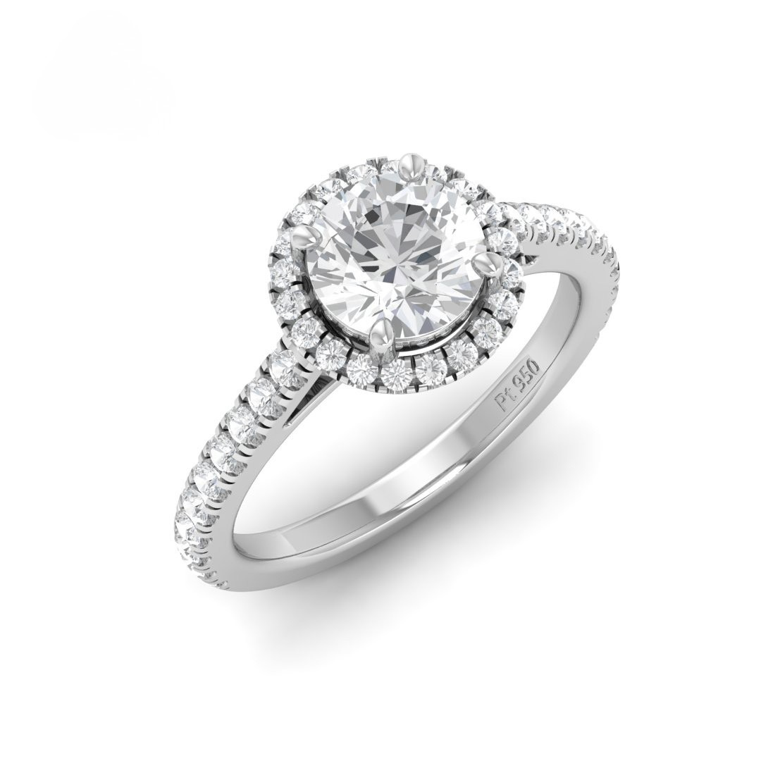Belle Round Cut Diamond Engagement Ring with Diamond Halo & Diamond Band