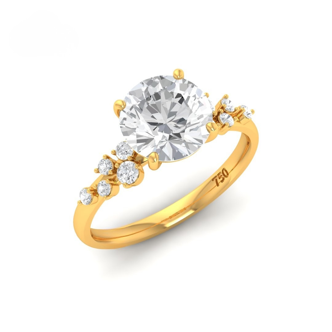 Lina Round Cut Diamond Engagement Ring With Diamond Accent Band