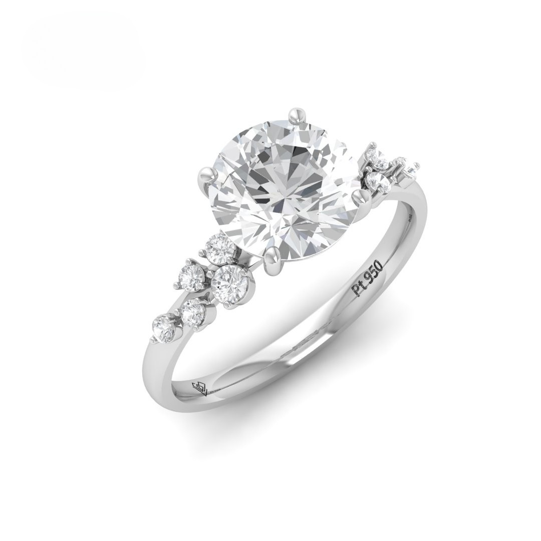Lina Round Cut Diamond Engagement Ring With Diamond Accent Band