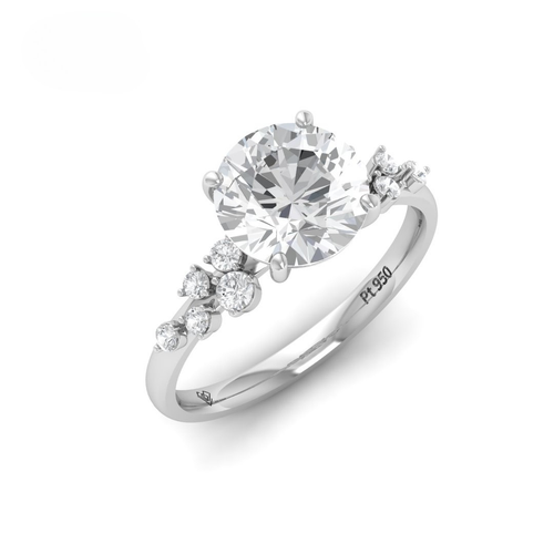 Load image 1 in gallery view. Lina Round Cut Diamond Engagement Ring With Diamond Accent Band