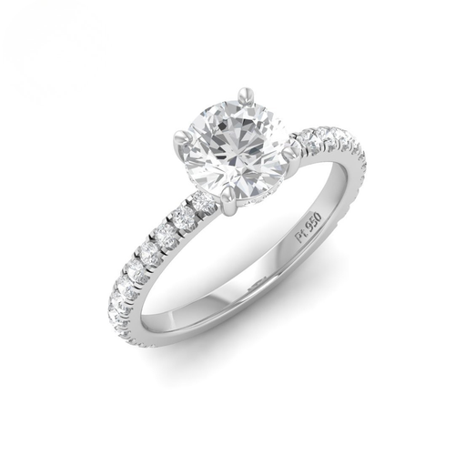 Load image 1 in gallery view. Lila Round Cut Diamond Engagement Ring with Diamond Hidden Halo and Diamond Band
