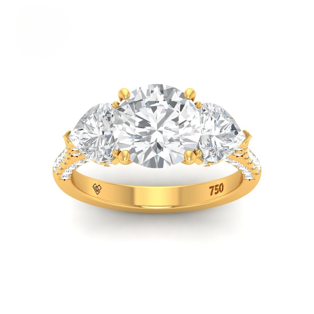 Vidhi Round Cut Diamond Engagement Ring with Heart Cut Side Diamonds and 3D Diamond Band