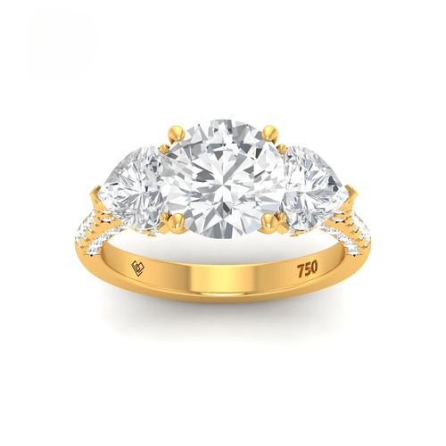 Load image 1 in gallery view. Vidhi Round Cut Diamond Engagement Ring with Heart Cut Side Diamonds and 3D Diamond Band