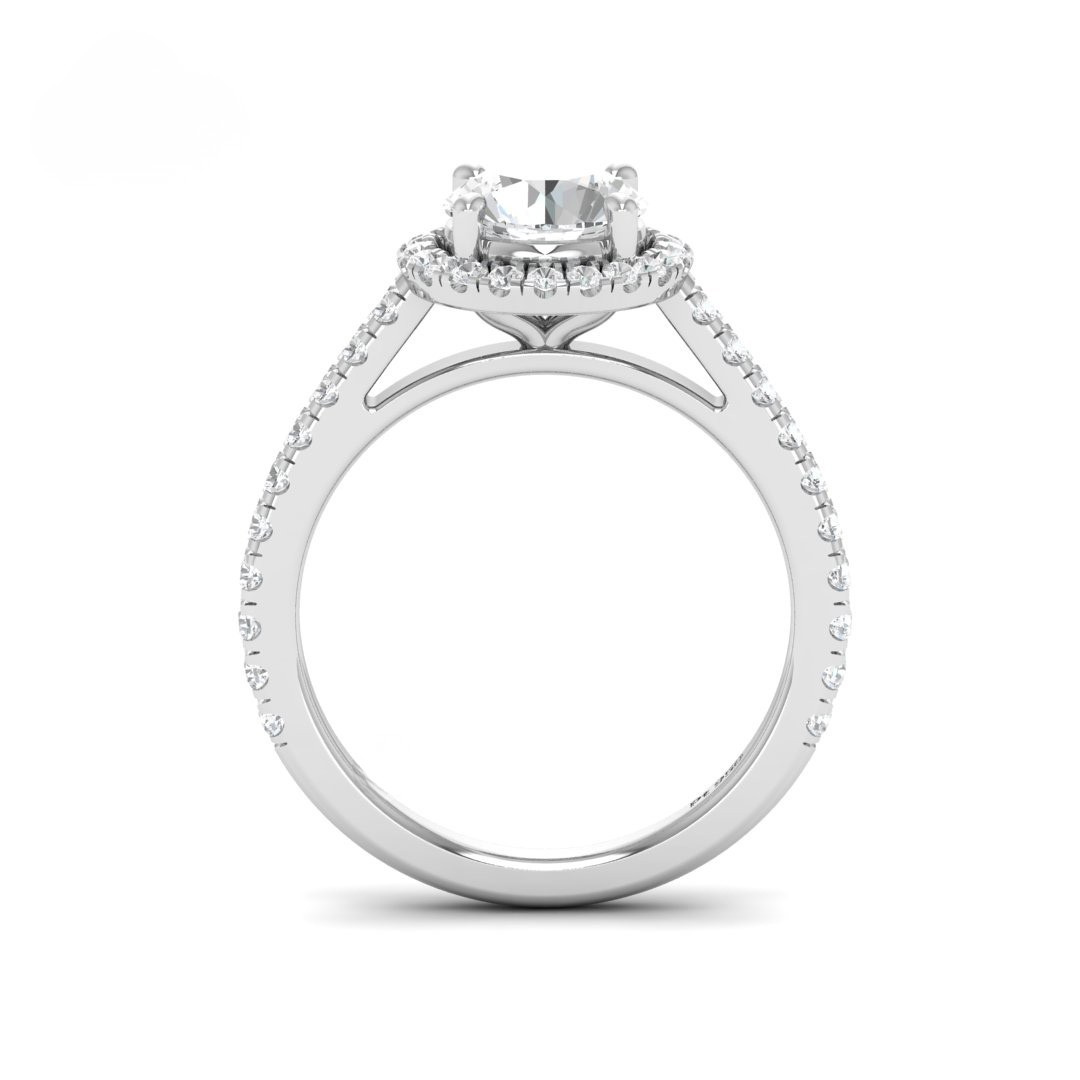 Belle Round Cut Diamond Engagement Ring with Diamond Halo & Diamond Band