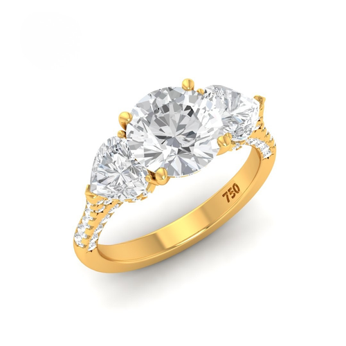 Load image 1 in gallery view. Vidhi Round Cut Diamond Engagement Ring with Heart Cut Side Diamonds and 3D Diamond Band