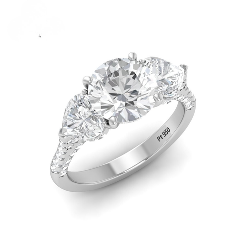 Load image 1 in gallery view. Vidhi Round Cut Diamond Engagement Ring with Heart Cut Side Diamonds and 3D Diamond Band