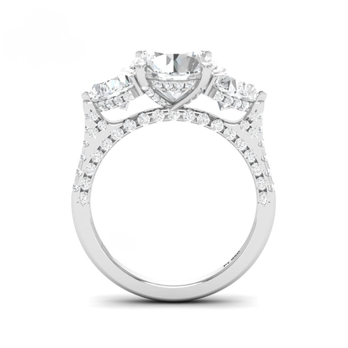 Load image 1 in gallery view. Vidhi Round Cut Diamond Engagement Ring with Heart Cut Side Diamonds and 3D Diamond Band