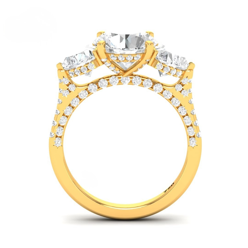 Load image 1 in gallery view. Vidhi Round Cut Diamond Engagement Ring with Heart Cut Side Diamonds and 3D Diamond Band