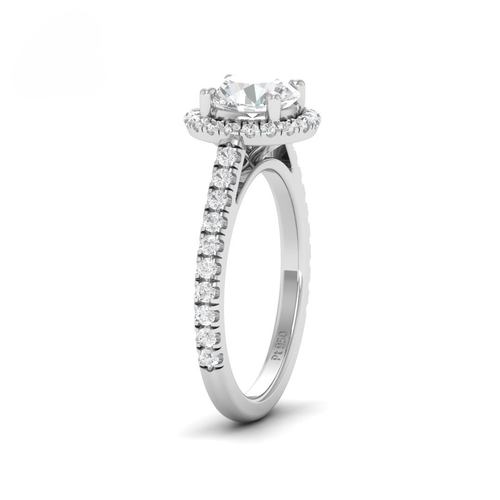 Load image 1 in gallery view. Belle Round Cut Diamond Engagement Ring with Diamond Halo & Diamond Band