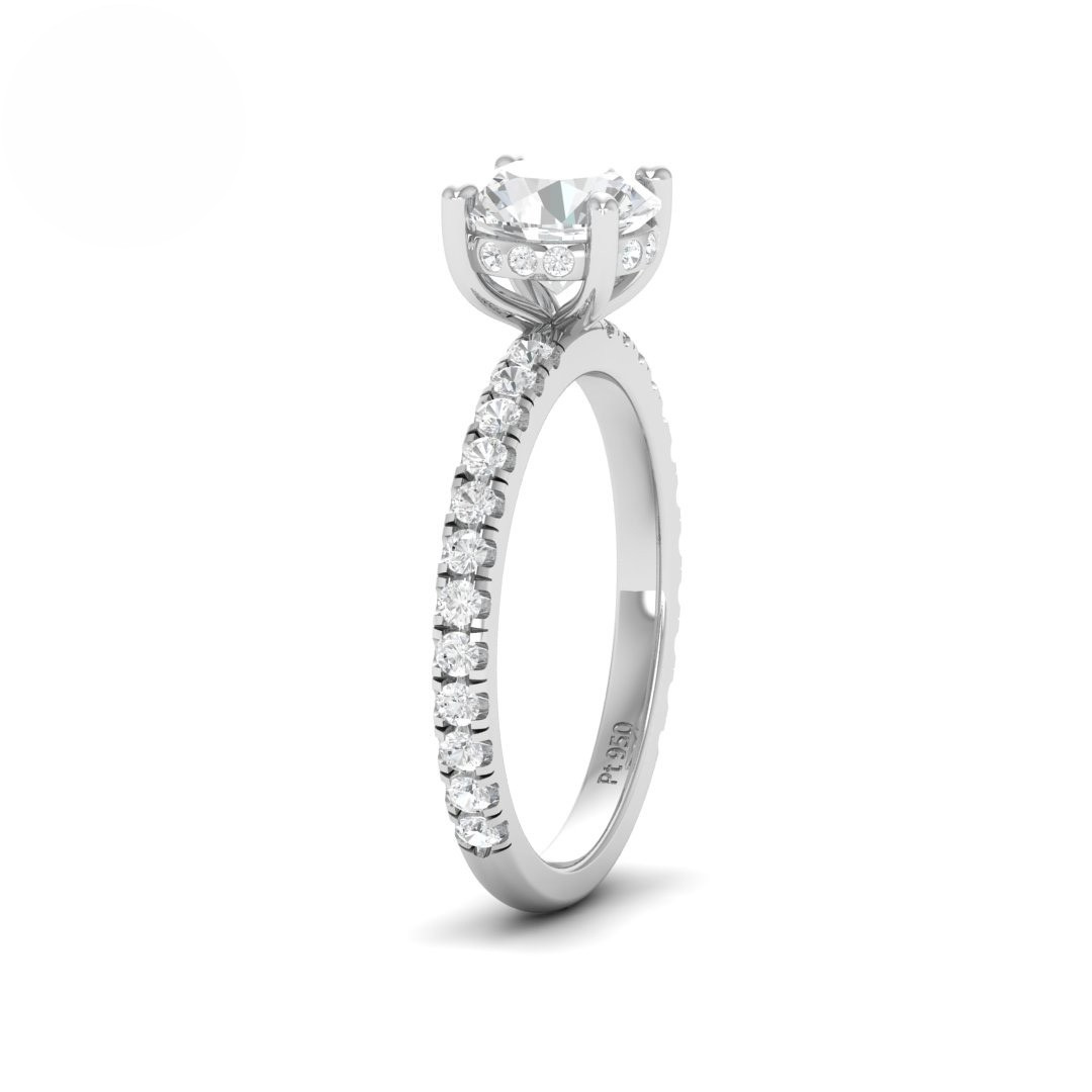 Lila Round Cut Diamond Engagement Ring with Diamond Hidden Halo and Diamond Band