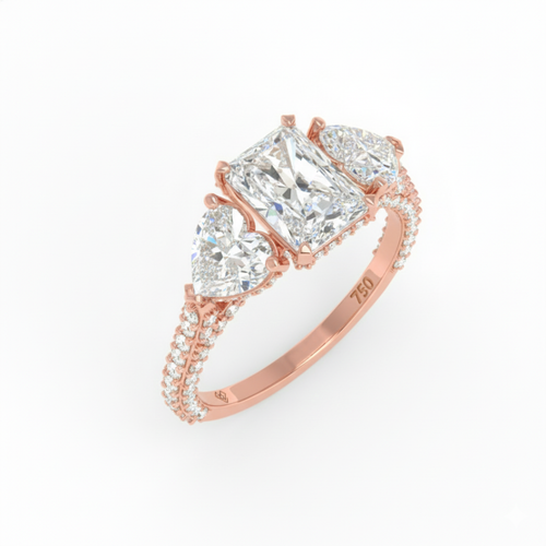 Load image 1 in gallery view. Vidhi Radiant Cut Diamond Engagement Ring with Heart Cut Side Diamonds and 3D Diamond Band