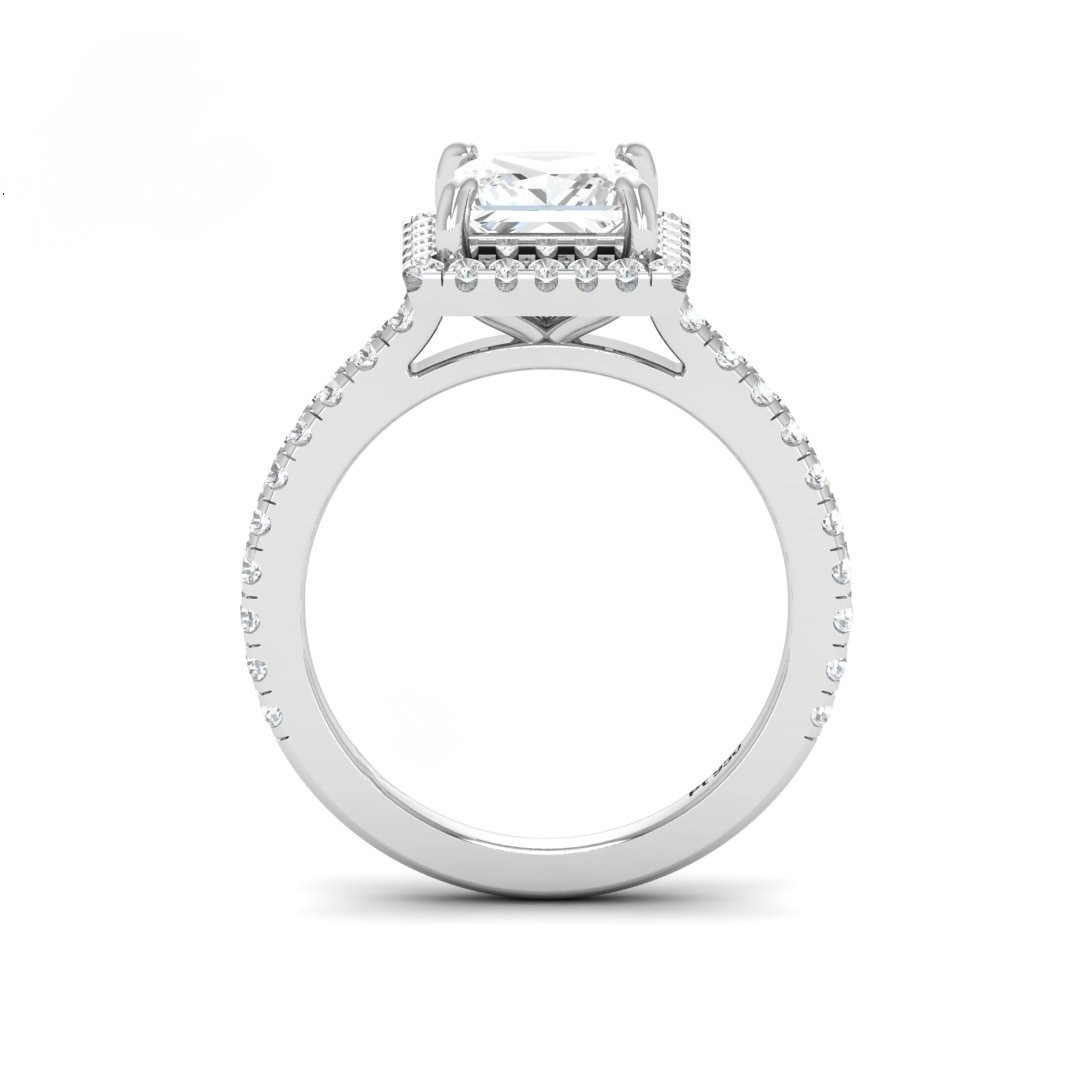 Belle Princess Cut Diamond Engagement Ring with Diamond Halo & Diamond Band