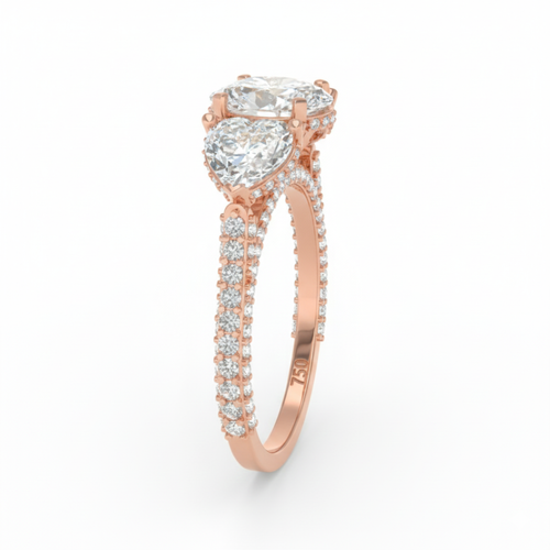 Load image 1 in gallery view. Vidhi Oval Cut Diamond Engagement Ring with Heart Cut Side Diamonds and 3D Diamond Band