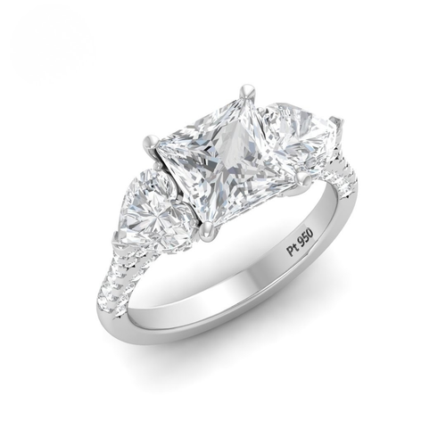 Load image 1 in gallery view. Vidhi Princess Cut Diamond Engagement Ring with Heart Cut Side Diamonds and 3D Diamond Band