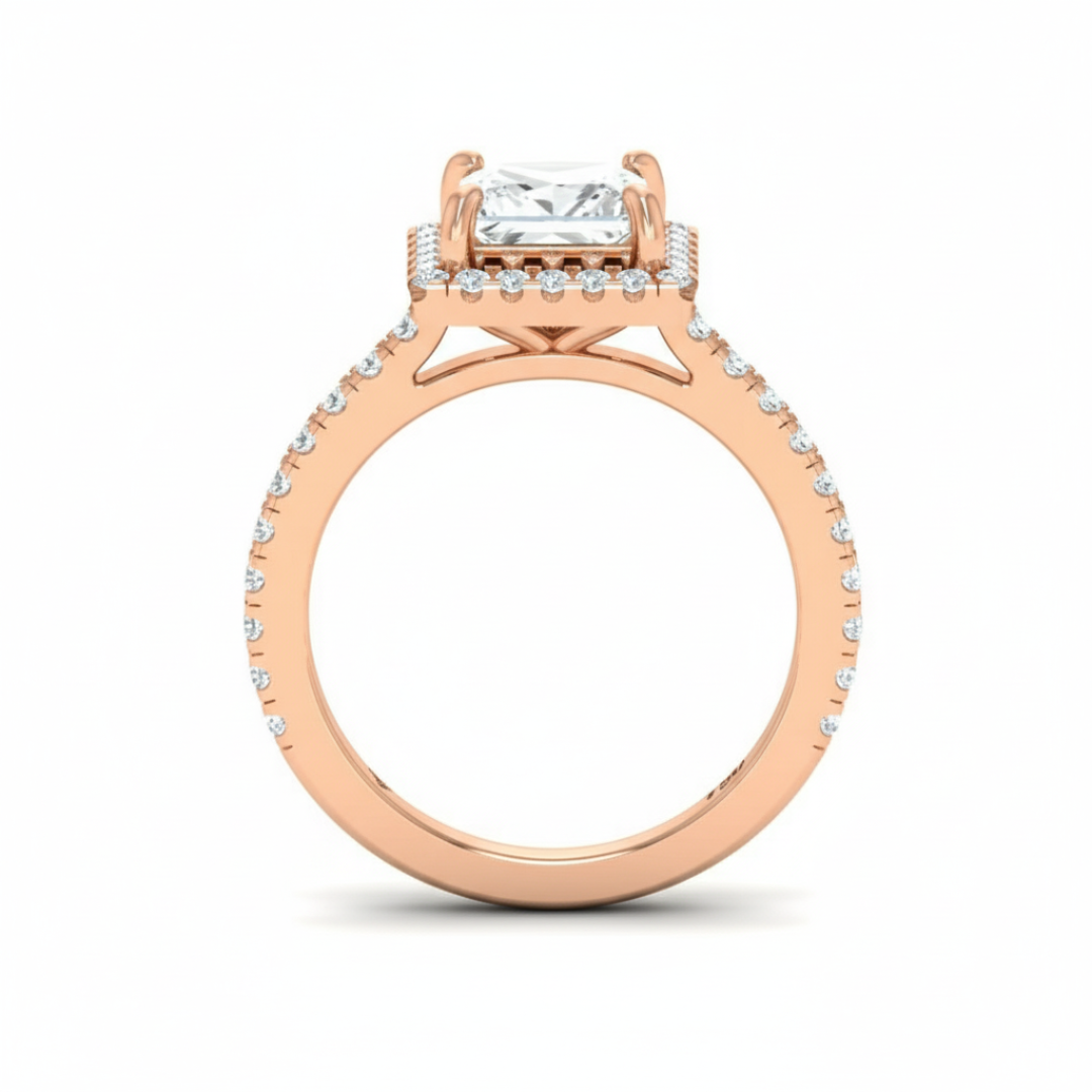 Belle Princess Cut Diamond Engagement Ring with Diamond Halo & Diamond Band