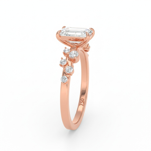 Load image 1 in gallery view. Lina Emerald Cut Diamond Engagement Ring With Diamond Accent Band