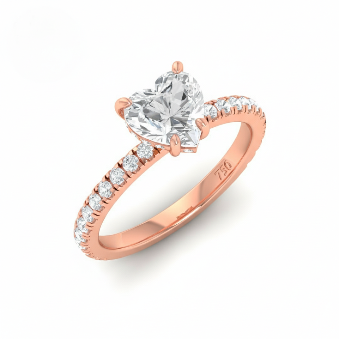 Lila Heart Cut Diamond Engagement Ring with Diamond Hidden Halo and Diamond Band