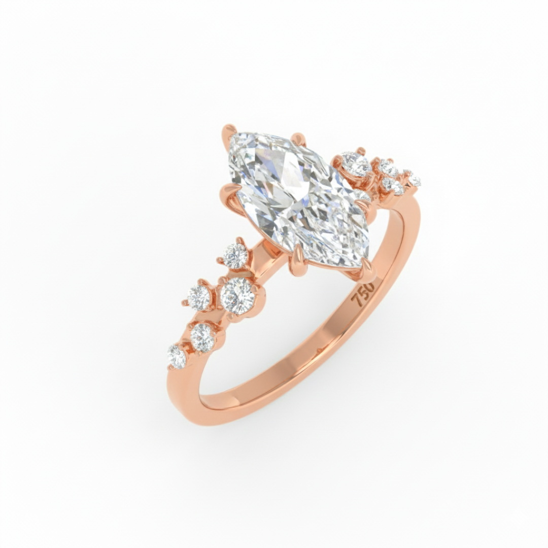 Lina Marquise Cut Diamond Engagement Ring With Diamond Accent Band