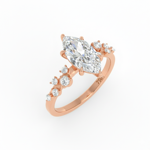 Load image 1 in gallery view. Lina Marquise Cut Diamond Engagement Ring With Diamond Accent Band