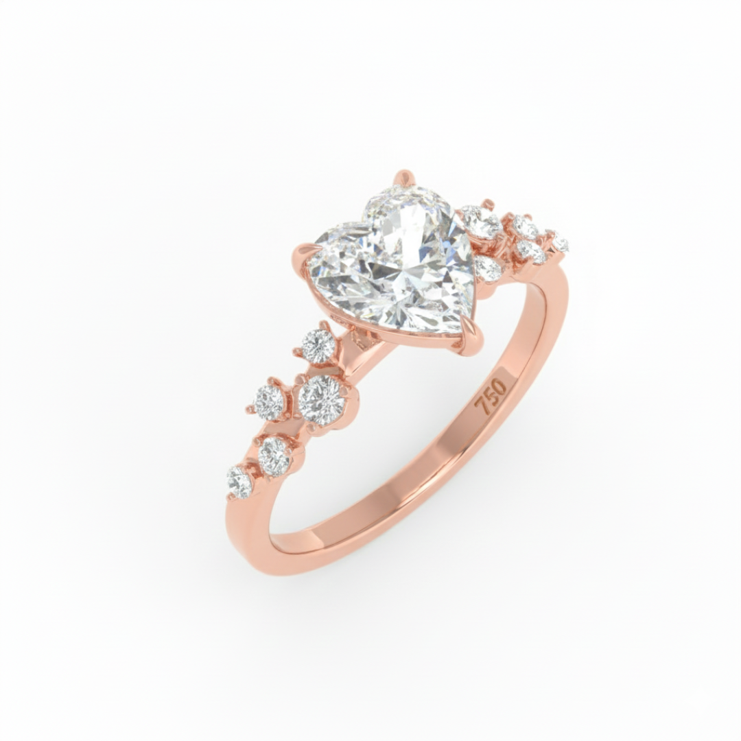 Lina Heart Cut Diamond Engagement Ring With Diamond Accent Band