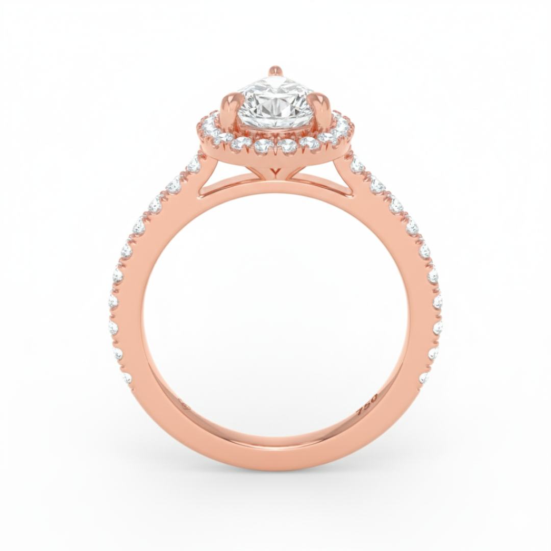 Belle Pear Cut Diamond Engagement Ring with Diamond Halo & Diamond Band