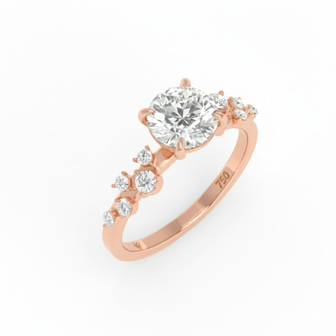 Lina Round Cut Diamond Engagement Ring With Diamond Accent Band