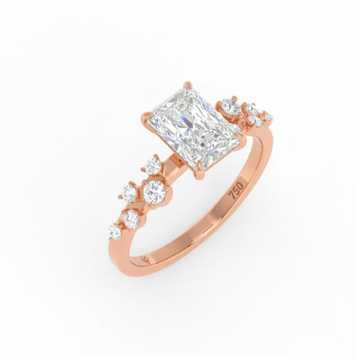 Load image 1 in gallery view. Lina Radiant Cut Diamond Engagement Ring With Diamond Accent Band