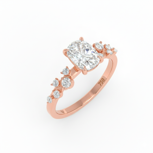 Load image 1 in gallery view. Lina Cushion Cut Diamond Engagement Ring With Diamond Accent Band