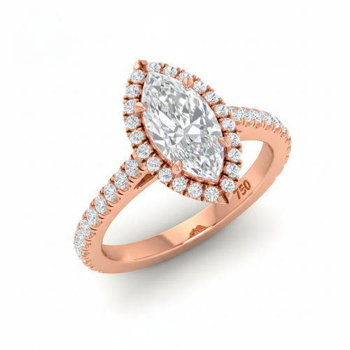 Load image 1 in gallery view. Belle Marquise Cut Diamond Engagement Ring with Diamond Halo & Diamond Band