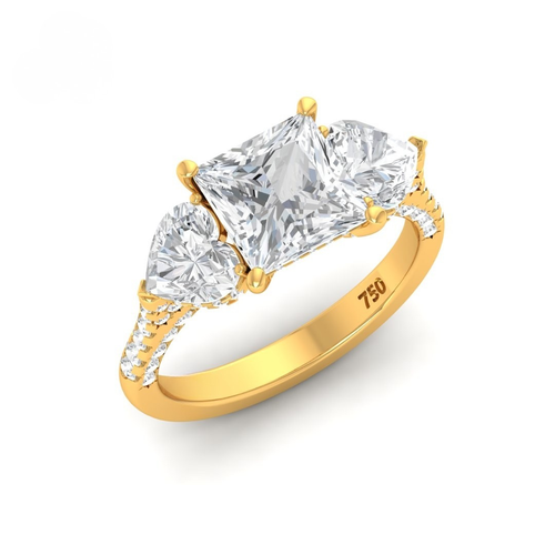 Load image 1 in gallery view. Vidhi Princess Cut Diamond Engagement Ring with Heart Cut Side Diamonds and 3D Diamond Band