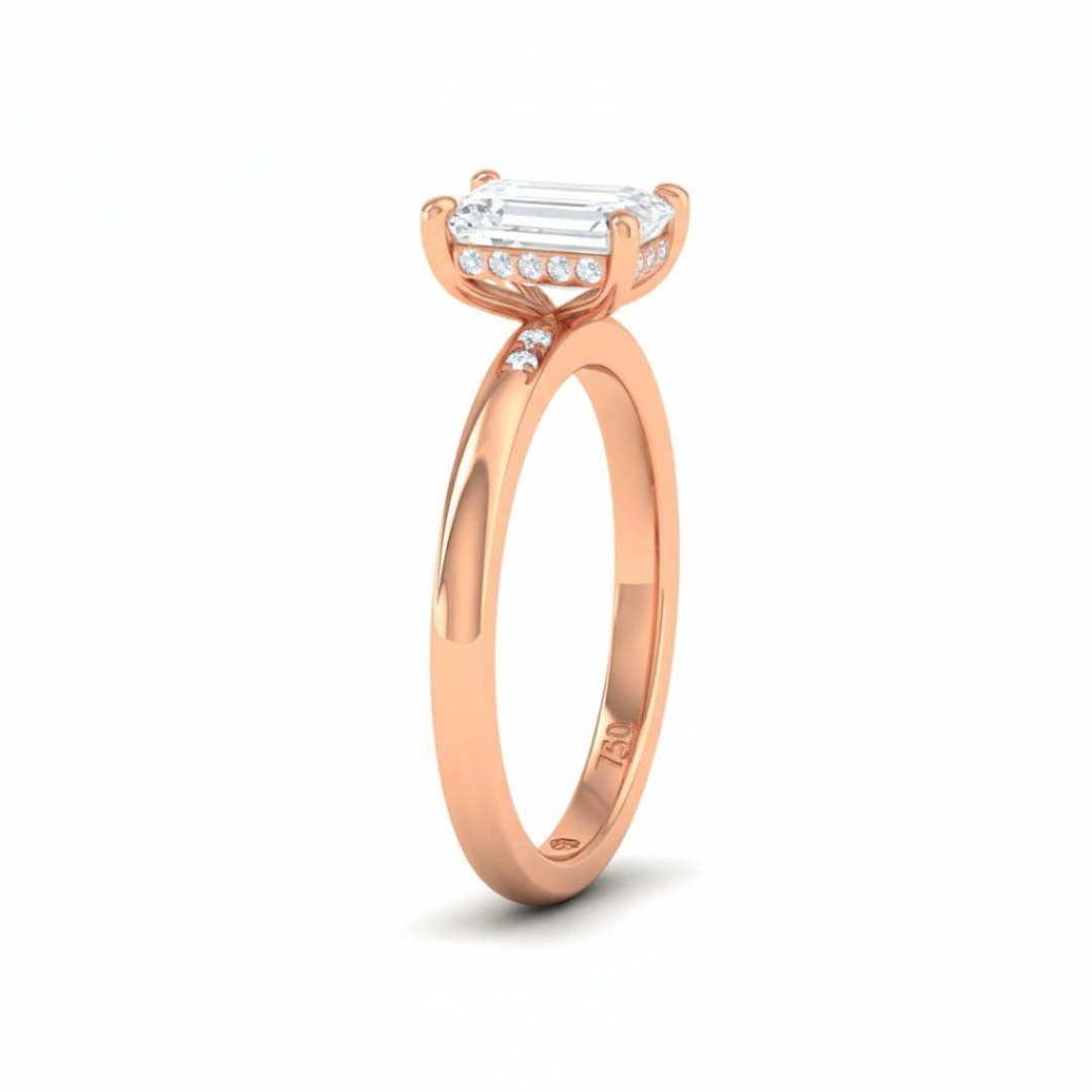 Kiara Emerald Cut Diamond With Hidden Halo Engagement Ring