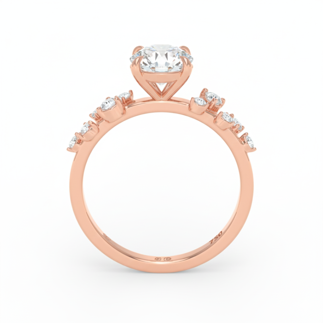 Lina Round Cut Diamond Engagement Ring With Diamond Accent Band