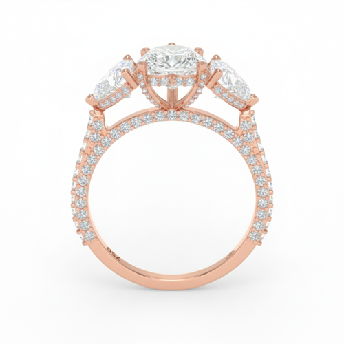 Load image 1 in gallery view. Vidhi Heart Cut Diamond Engagement Ring with Heart Cut Side Diamonds and 3D Diamond Band