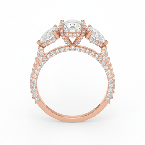 Load image 1 in gallery view. Vidhi Round Cut Diamond Engagement Ring with Heart Cut Side Diamonds and 3D Diamond Band