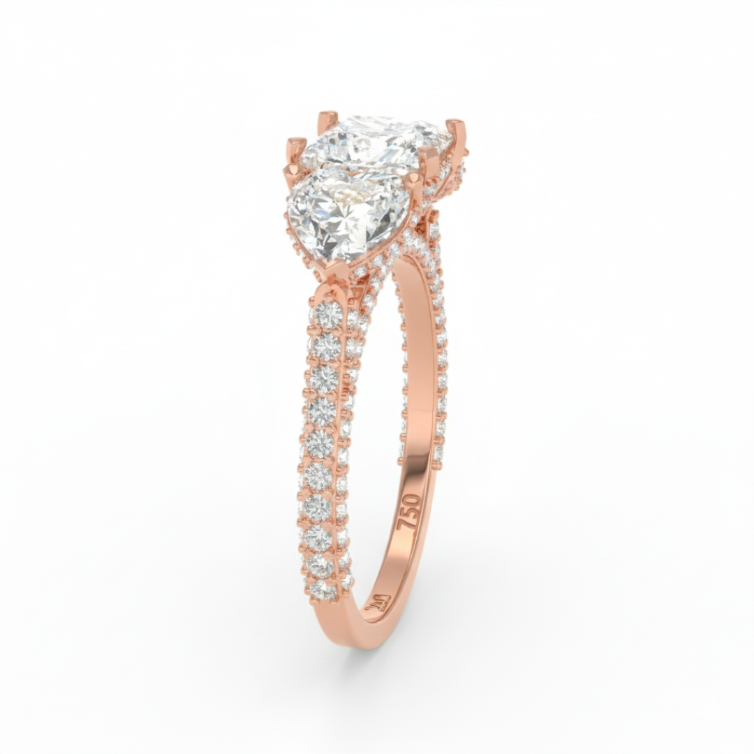 Vidhi Princess Cut Diamond Engagement Ring with Heart Cut Side Diamonds and 3D Diamond Band