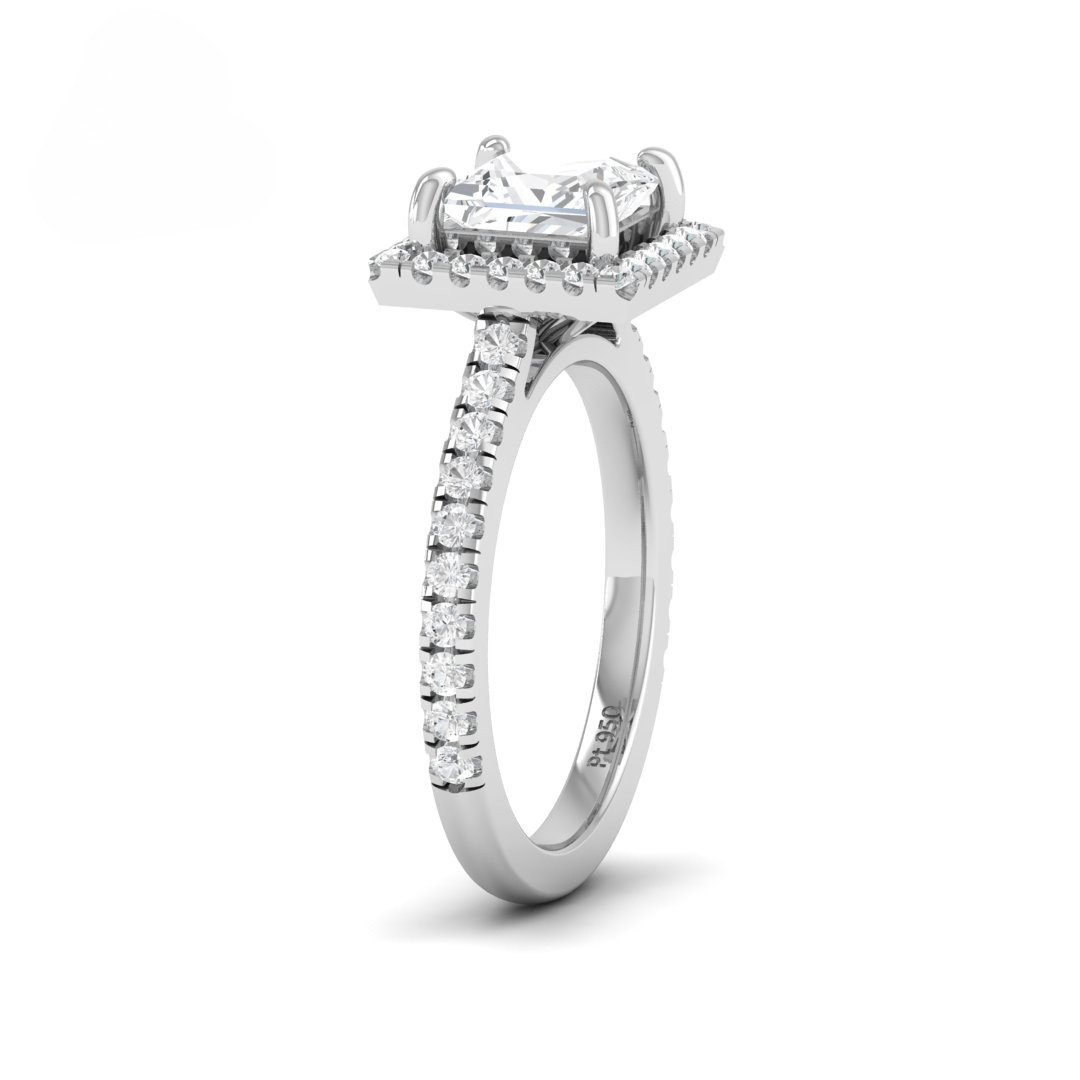 Belle Princess Cut Diamond Engagement Ring with Diamond Halo & Diamond Band