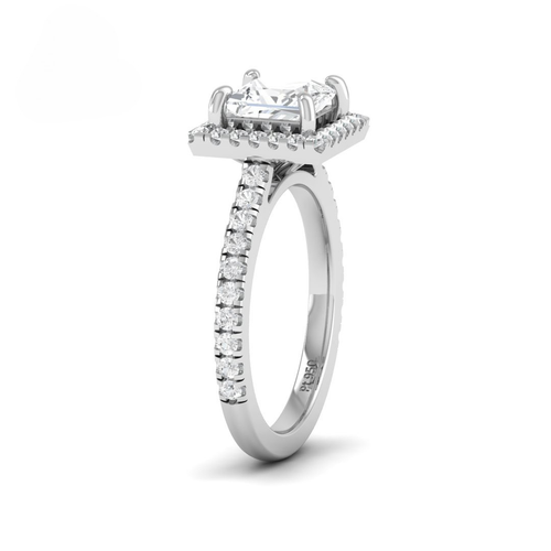 Load image 1 in gallery view. Belle Princess Cut Diamond Engagement Ring with Diamond Halo & Diamond Band