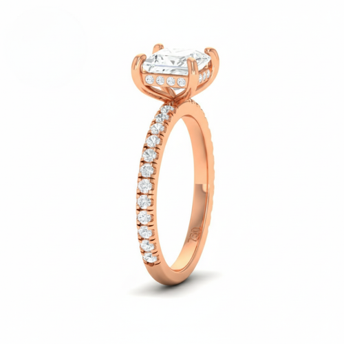 Load image 1 in gallery view. Lila Princess Cut Diamond Engagement Ring with Diamond Hidden Halo and Diamond Band