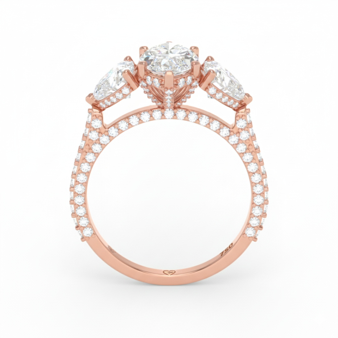 Vidhi Marquise Cut Diamond Engagement Ring with Heart Cut Side Diamonds and 3D Diamond Band