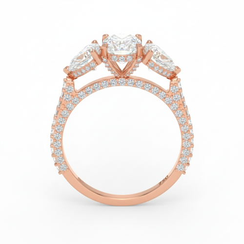 Load image 1 in gallery view. Vidhi Cushion Cut Diamond Engagement Ring with Heart Cut Side Diamonds and 3D Diamond Band