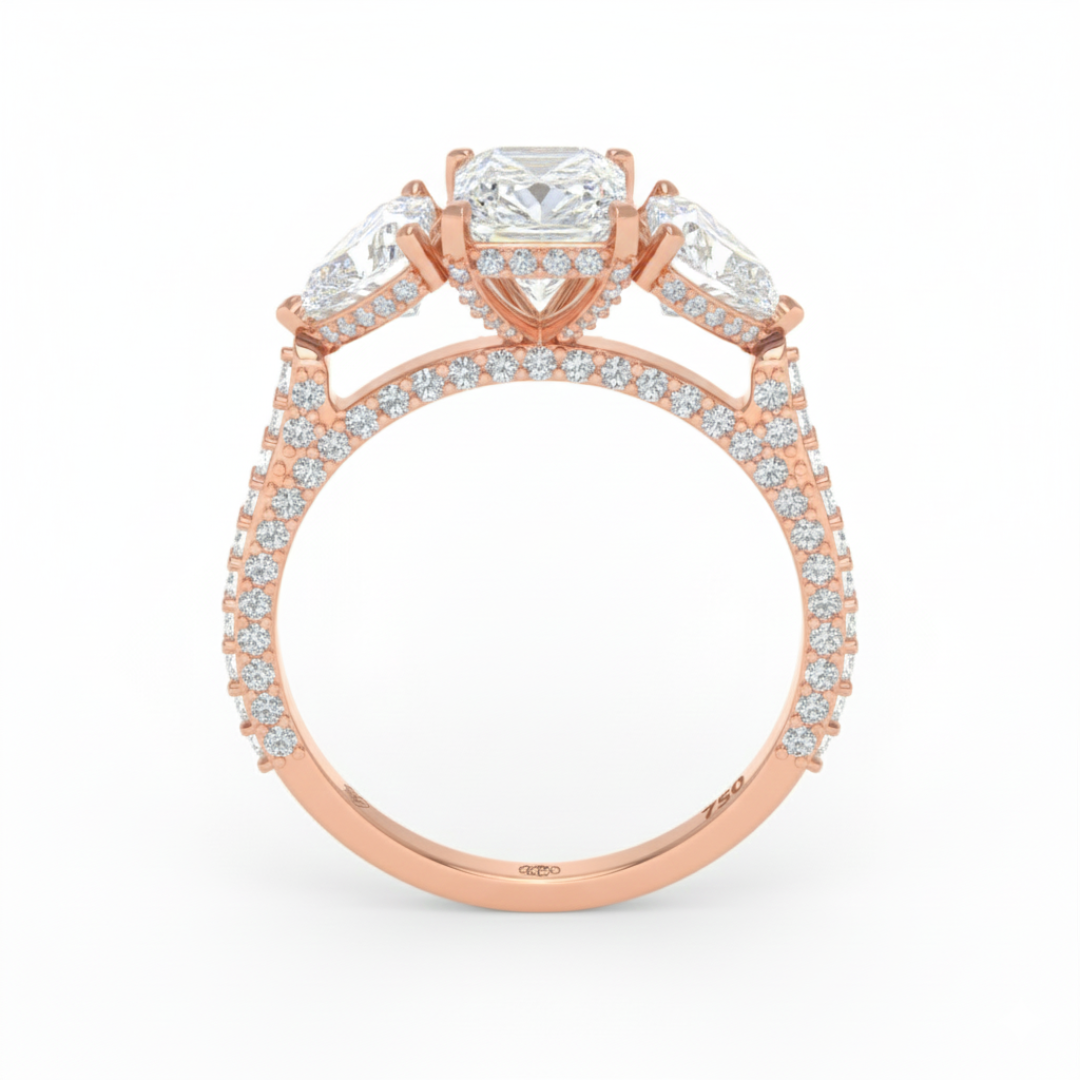 Vidhi Radiant Cut Diamond Engagement Ring with Heart Cut Side Diamonds and 3D Diamond Band