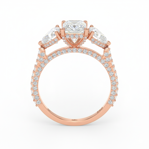 Load image 1 in gallery view. Vidhi Radiant Cut Diamond Engagement Ring with Heart Cut Side Diamonds and 3D Diamond Band