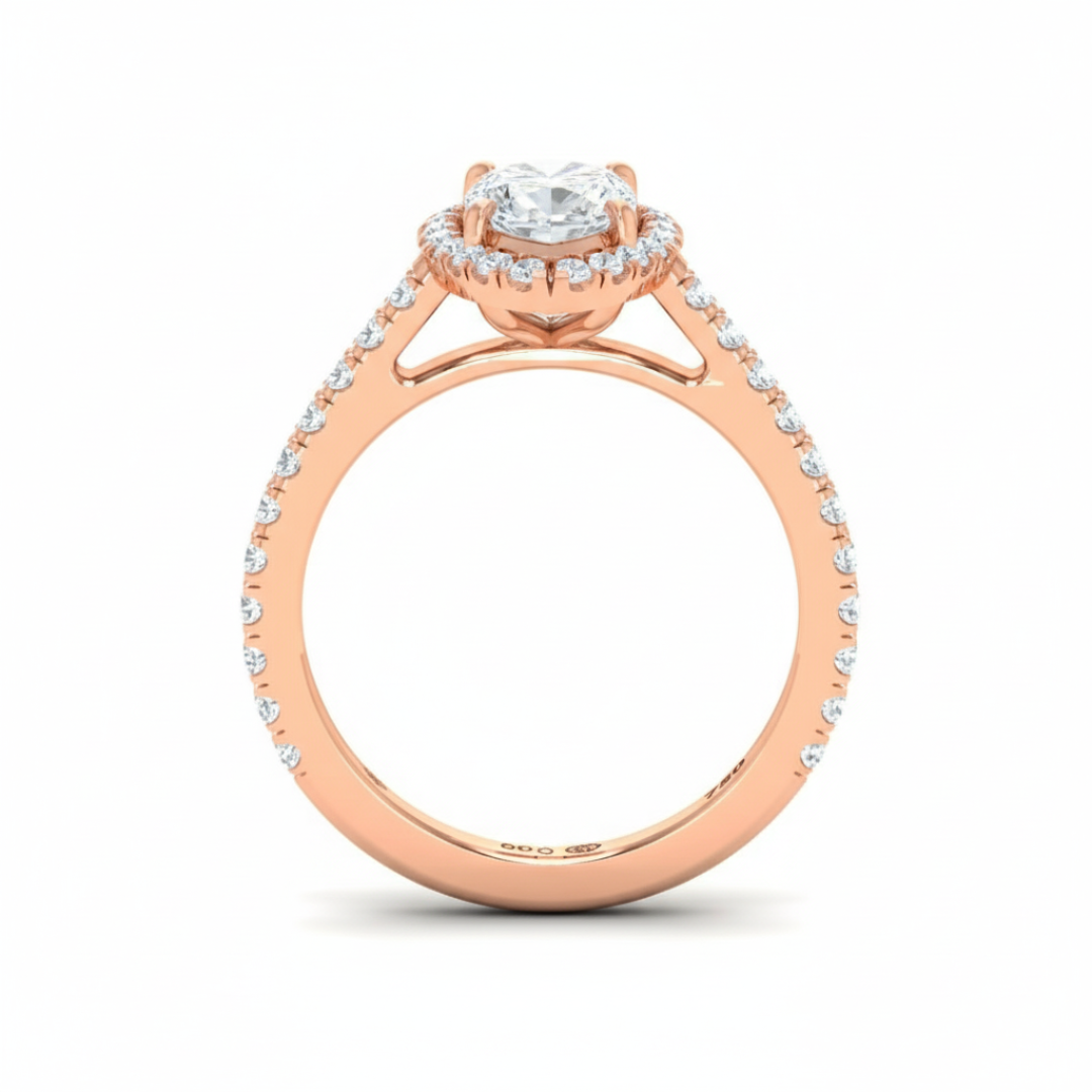 Belle Marquise Cut Diamond Engagement Ring with Diamond Halo & Diamond Band