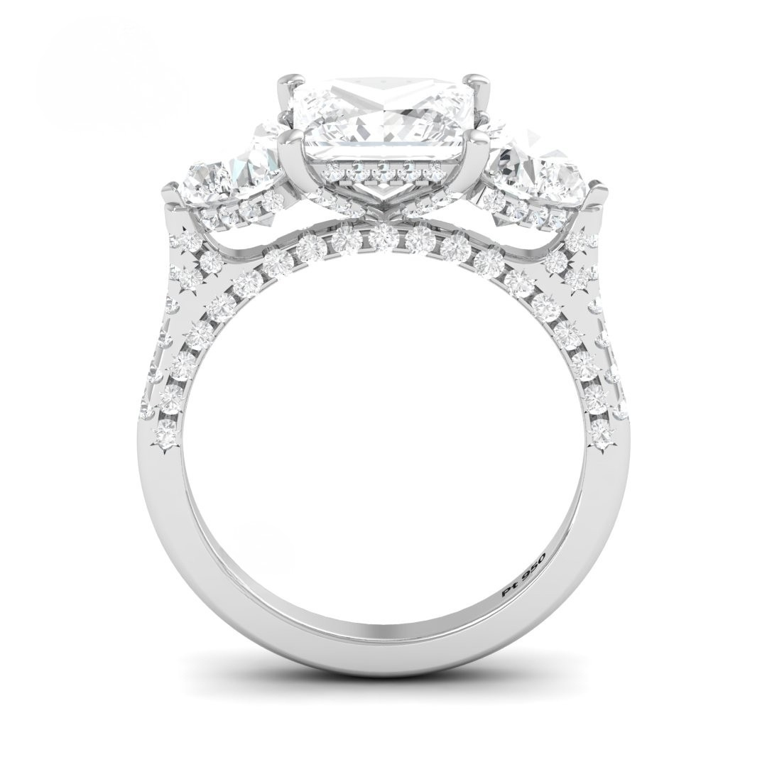Vidhi Princess Cut Diamond Engagement Ring with Heart Cut Side Diamonds and 3D Diamond Band