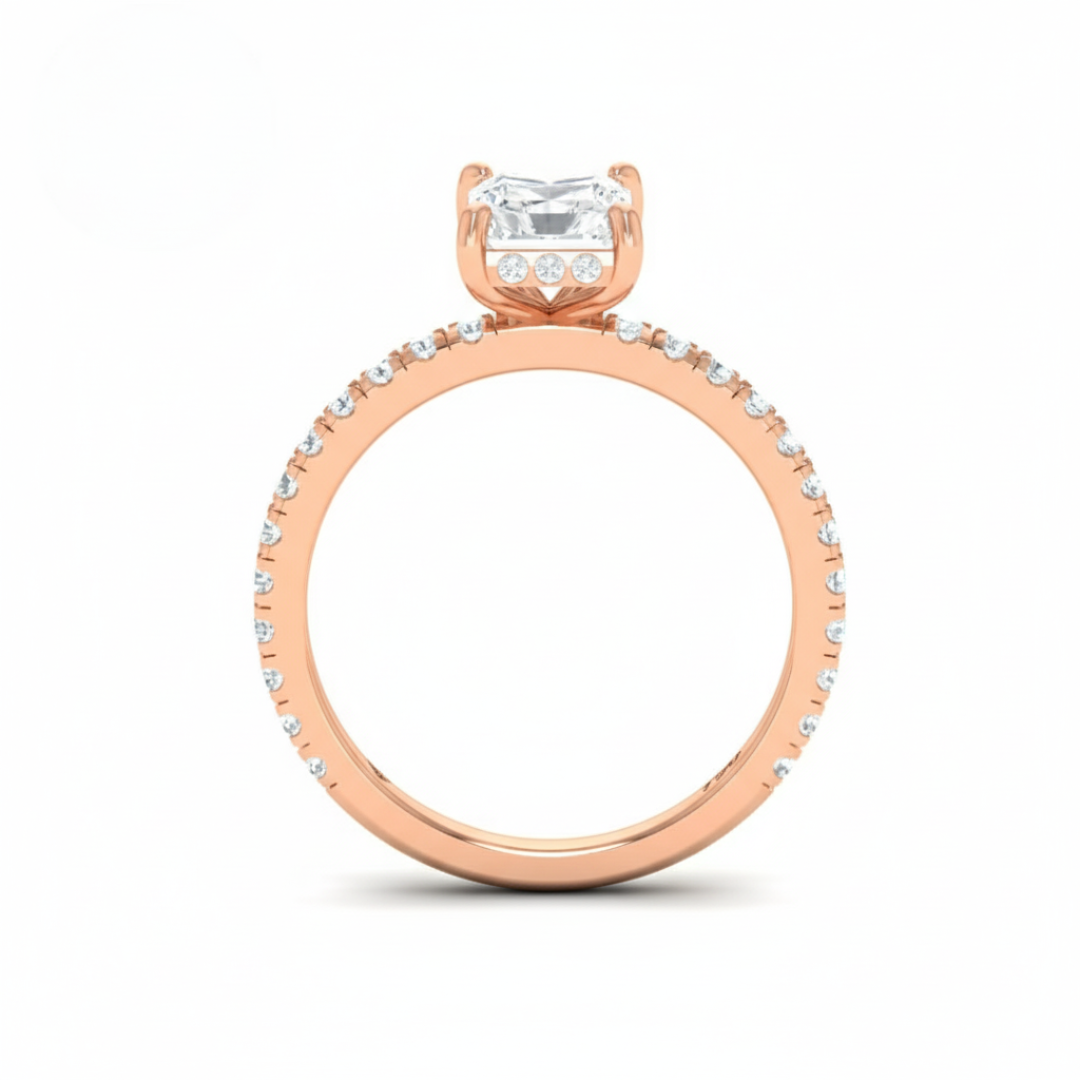 Lila Radiant Cut Diamond Engagement Ring with Diamond Hidden Halo and Diamond Band